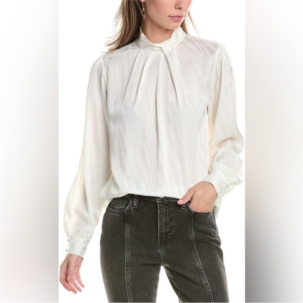 Frame Denim Ivory Tie-Neck Satin Blouse